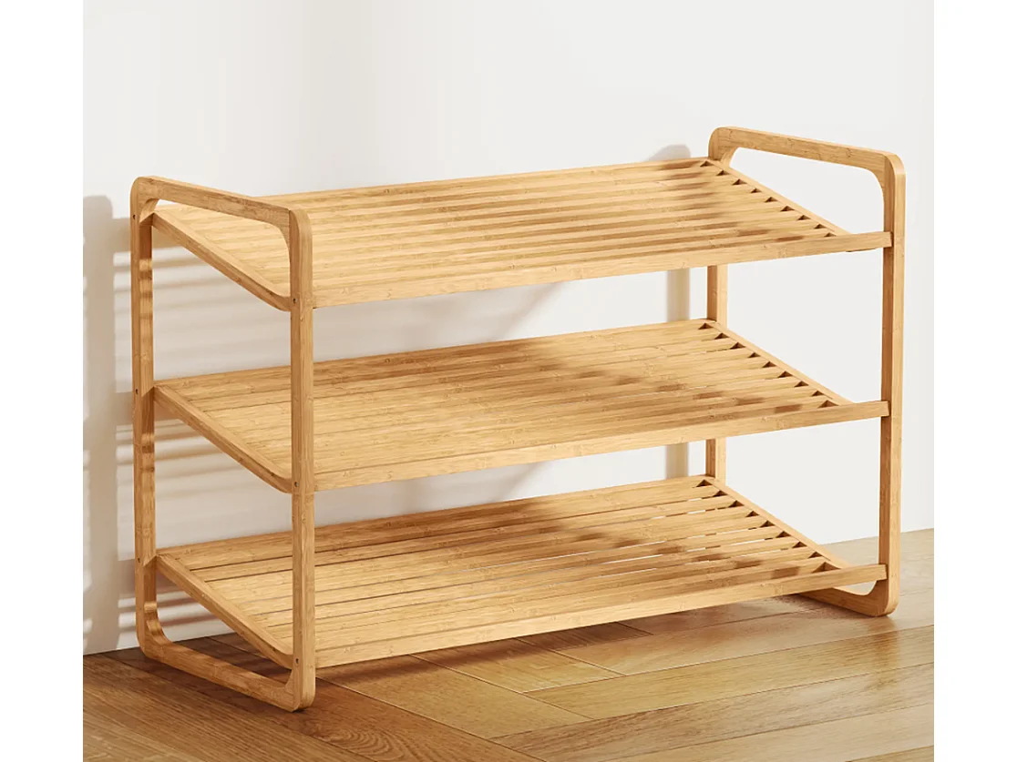 Schuhschränke, Bambusregal, Schuhregal, Flurregal, 3-stufiges Design,Holz 76B x 33T x 50,8H cm