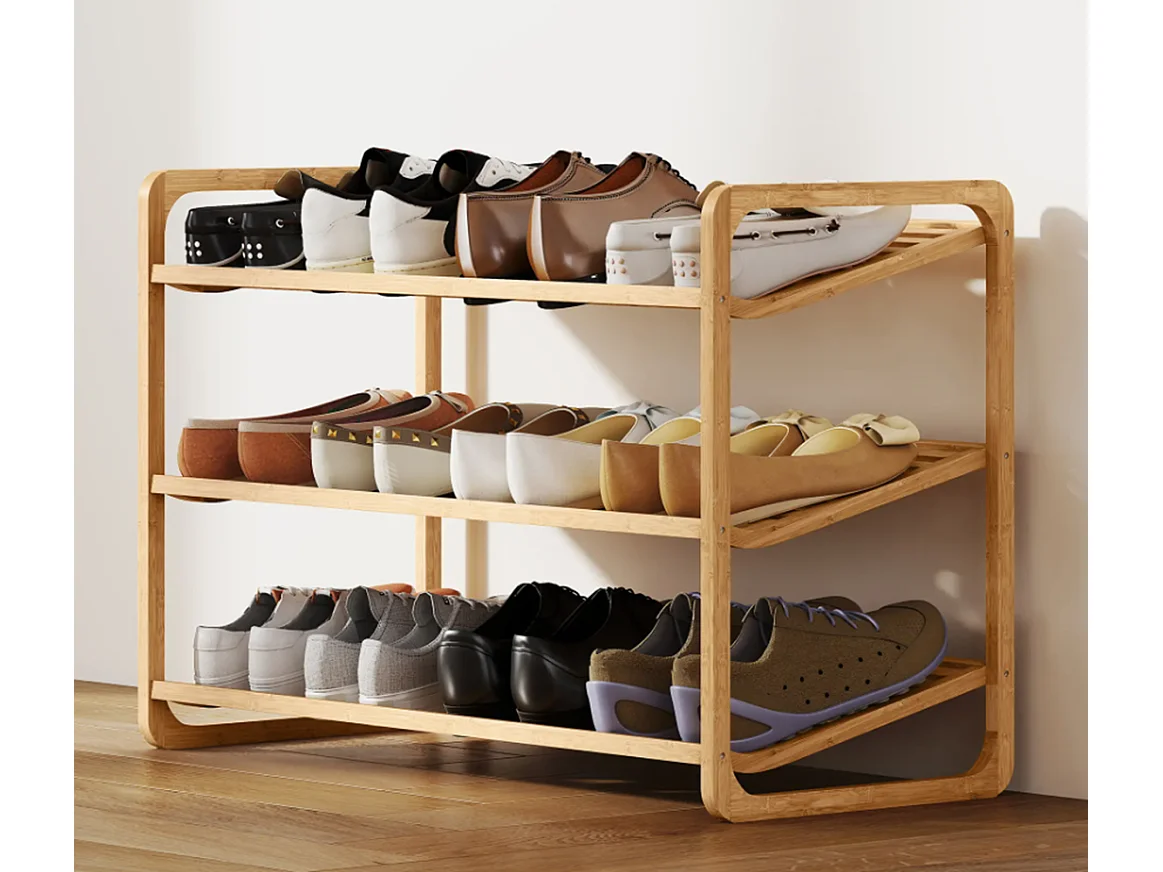 Schuhschränke, Bambusregal, Schuhregal, Flurregal, 3-stufiges Design,Holz 76B x 33T x 50,8H cm