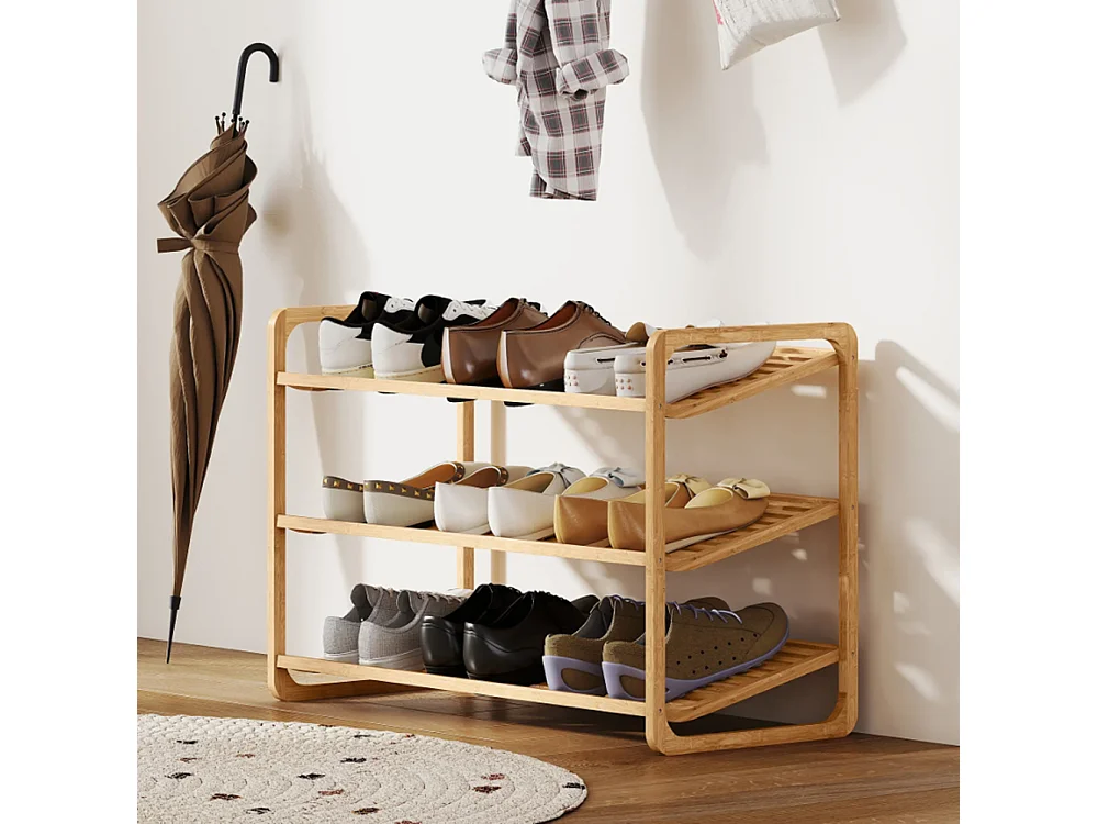 Schuhschränke, Bambusregal, Schuhregal, Flurregal, 3-stufiges Design,Holz 76B x 33T x 50,8H cm