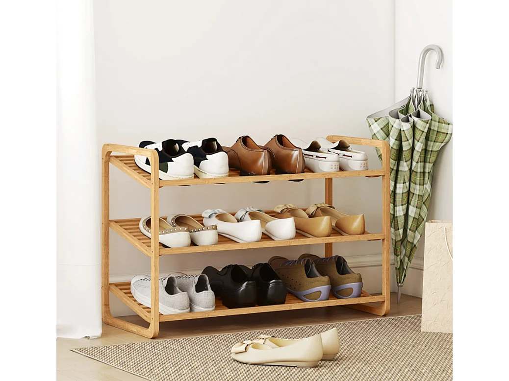 Schuhschränke, Bambusregal, Schuhregal, Flurregal, 3-stufiges Design,Holz 76B x 33T x 50,8H cm
