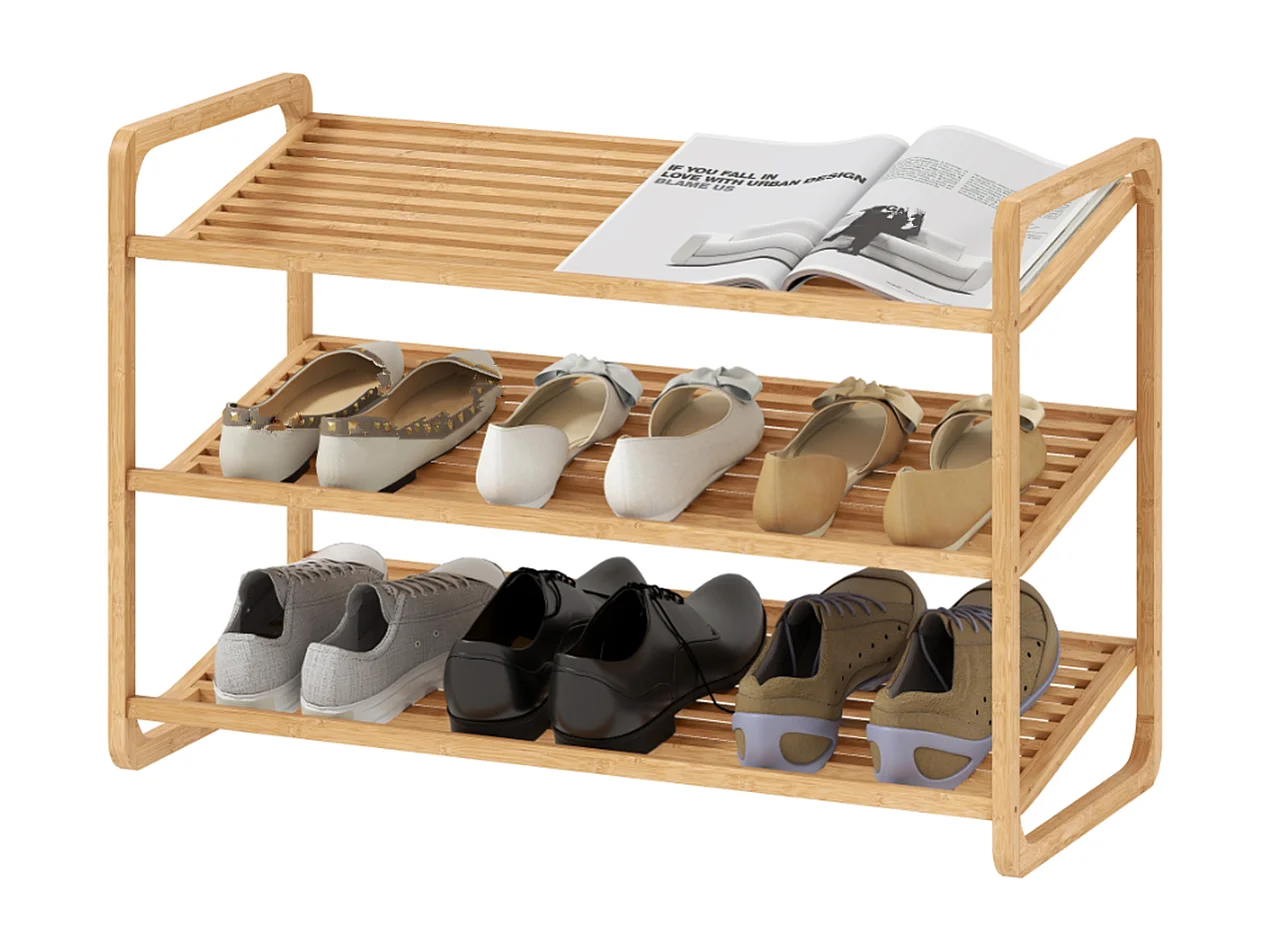 Schuhschränke, Bambusregal, Schuhregal, Flurregal, 3-stufiges Design,Holz 76B x 33T x 50,8H cm