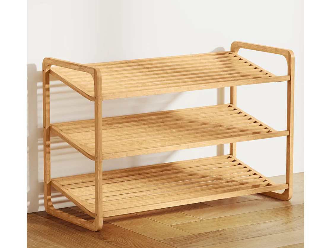 Schuhschränke, Bambusregal, Schuhregal, Flurregal, 3-stufiges Design,Holz 76B x 33T x 50,8H cm