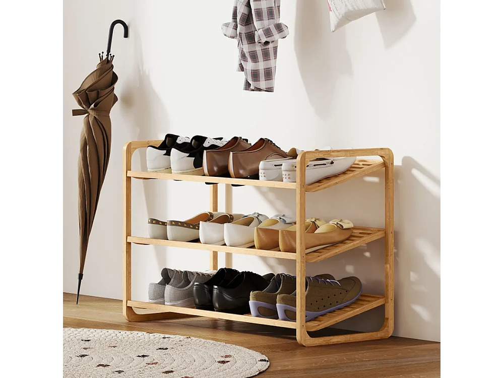 Schuhschränke, Bambusregal, Schuhregal, Flurregal, 3-stufiges Design,Holz 76B x 33T x 50,8H cm