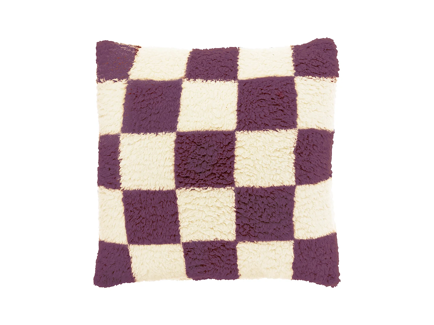 Coussin décoratif à carreaux 53x53cm - Blanc tourterelle/Violet foncé