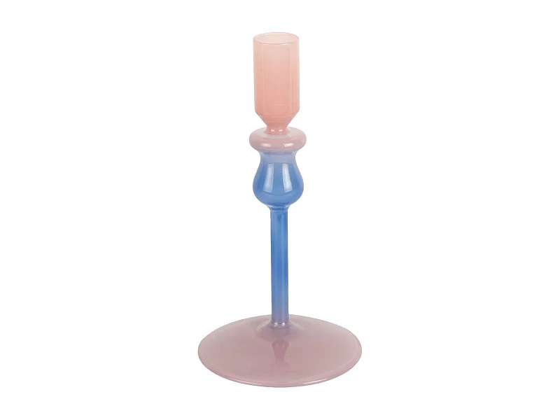 Candelabro pequeño de dos colores: rosa suave y azul cobalto