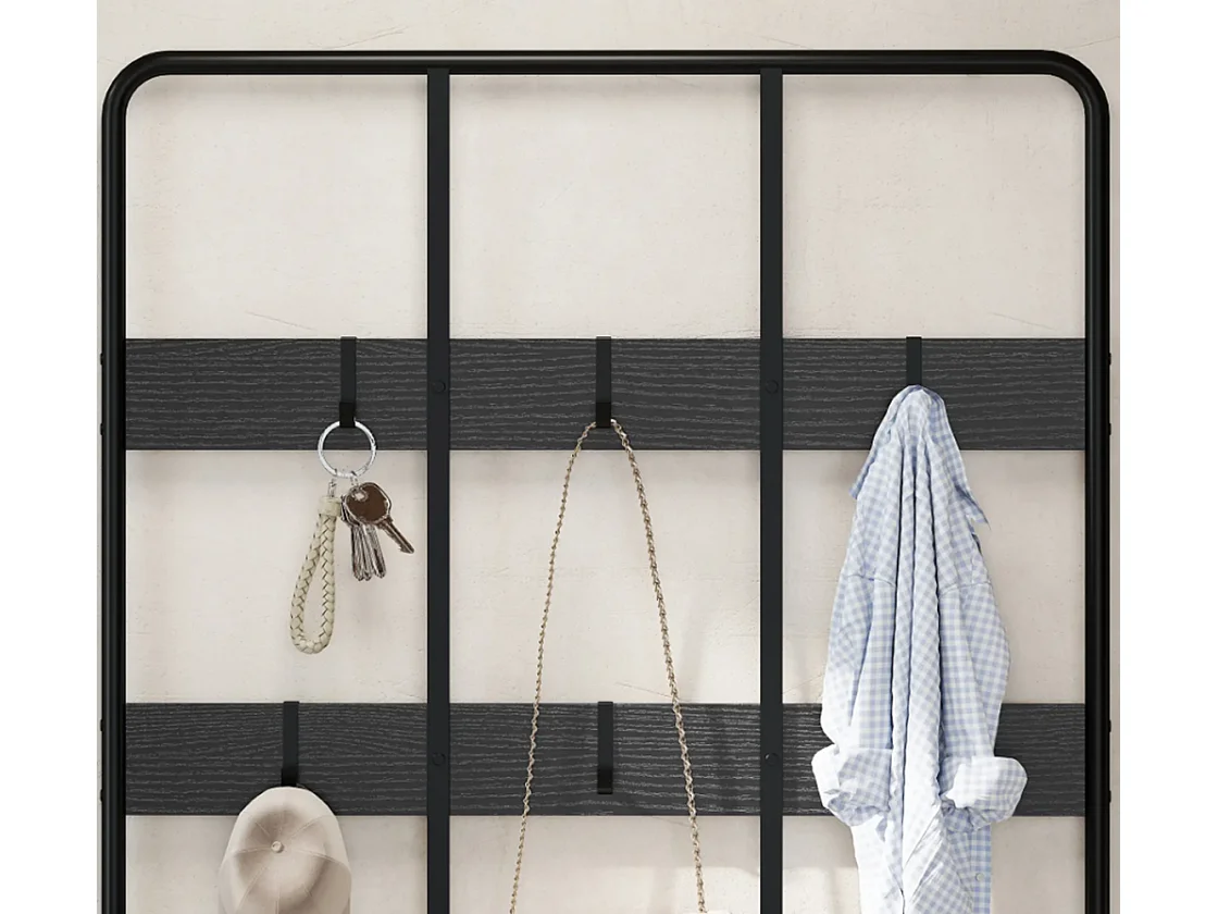 3-in-1 Garderobenständer, Schuhregal, Kleiderhaken, Sitzbank, Schuhregal, Metall, Schwarz