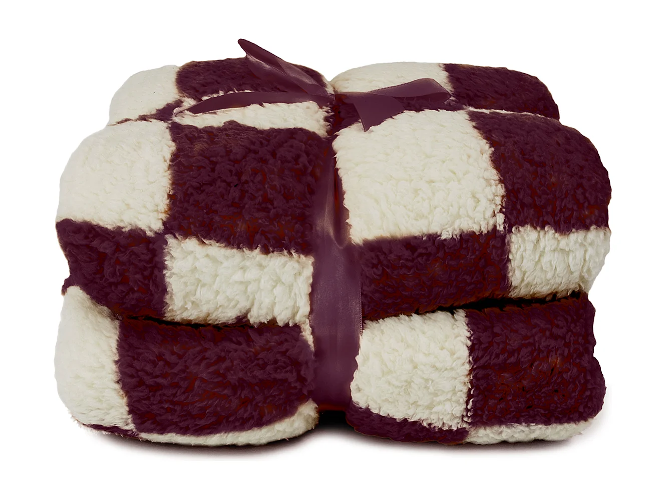 Plaid à carreaux 150x200cm - Blanc tourterelle/Violet foncé