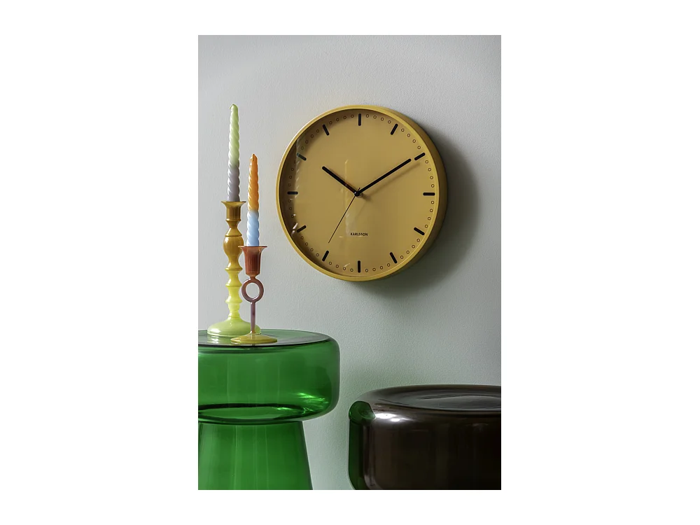 Horloge murale rétro tendance - 4 x 30 x 30 cm - Jaune