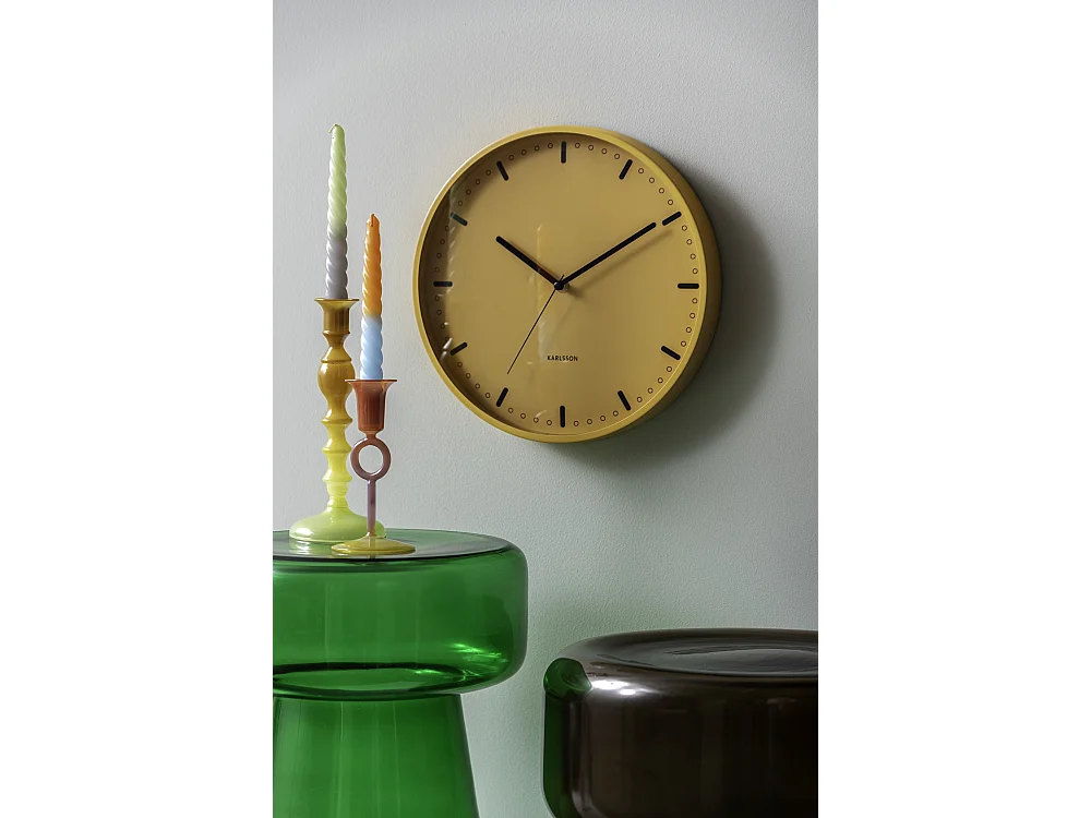 Horloge murale rétro tendance - 4 x 30 x 30 cm - Jaune