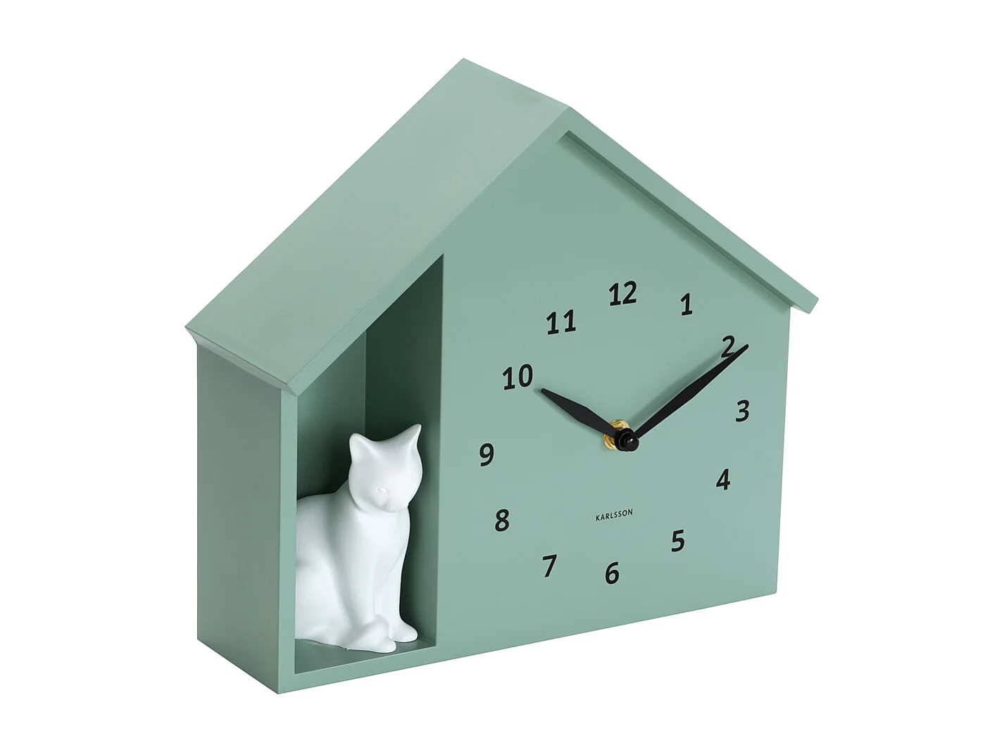 Horloge murale Chat assis - 24,9 x 24,9 x 27 cm - Vert