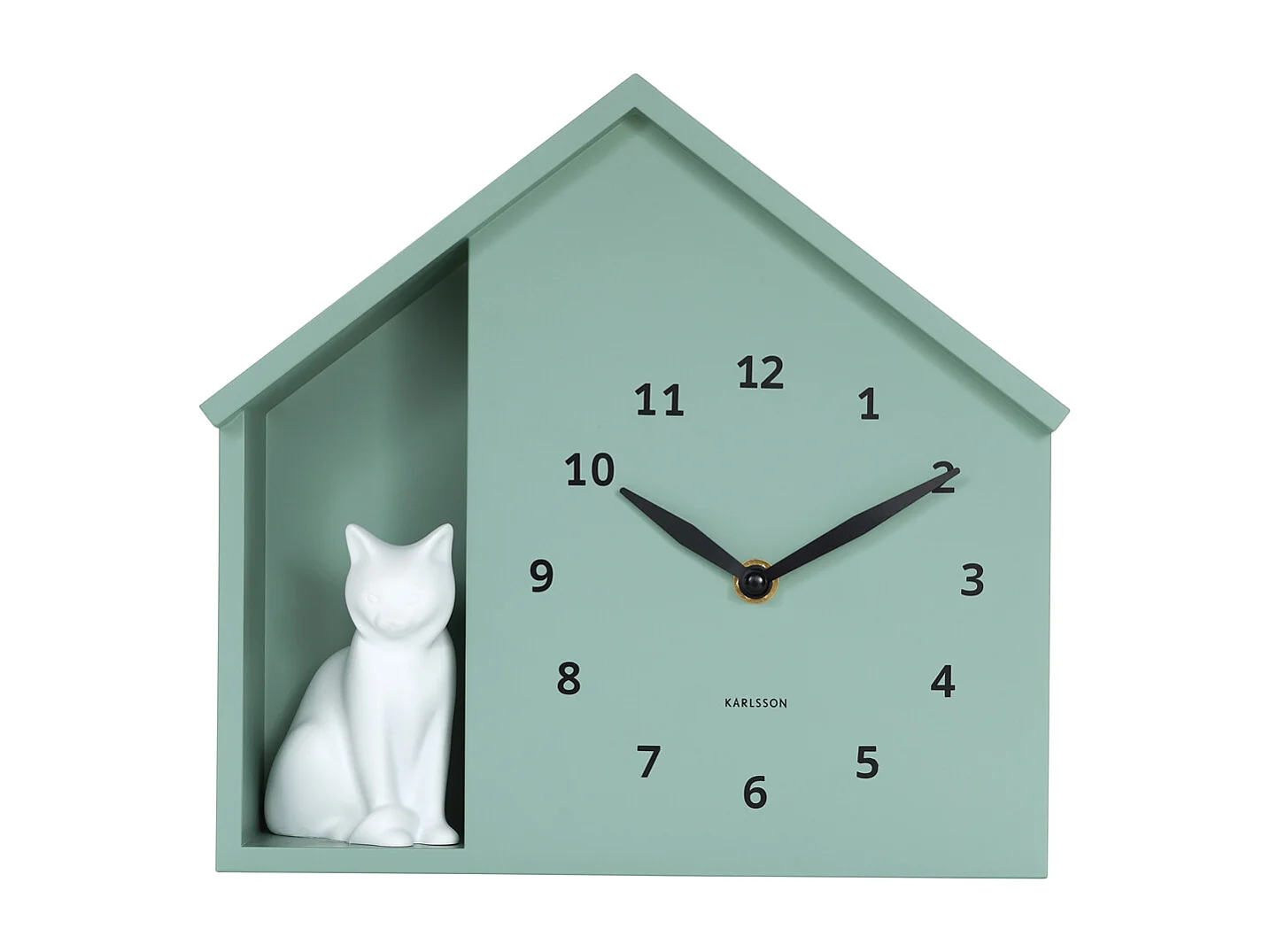 Horloge murale Chat assis - 24,9 x 24,9 x 27 cm - Vert