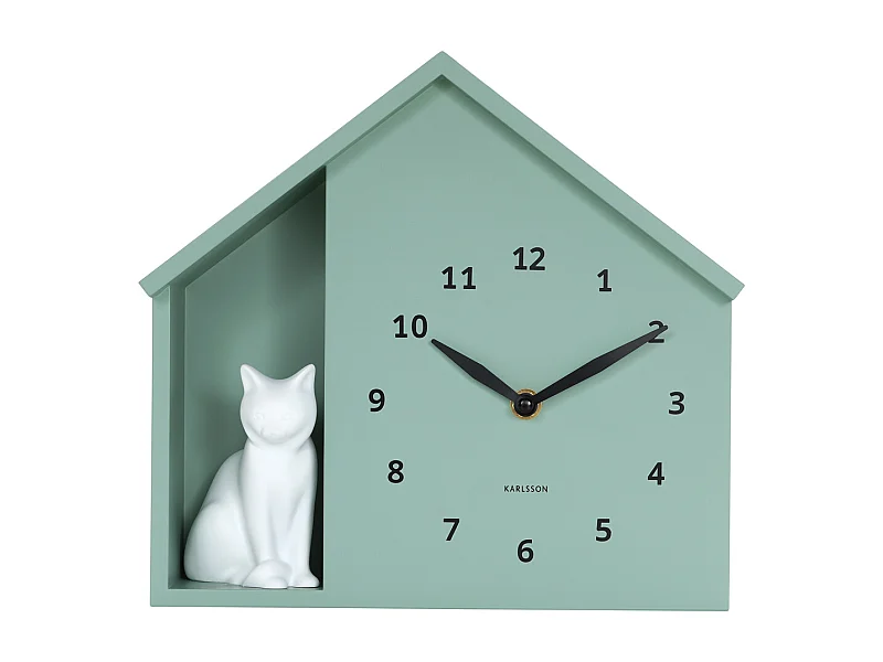 Horloge murale Chat assis - 24,9 x 24,9 x 27 cm - Vert