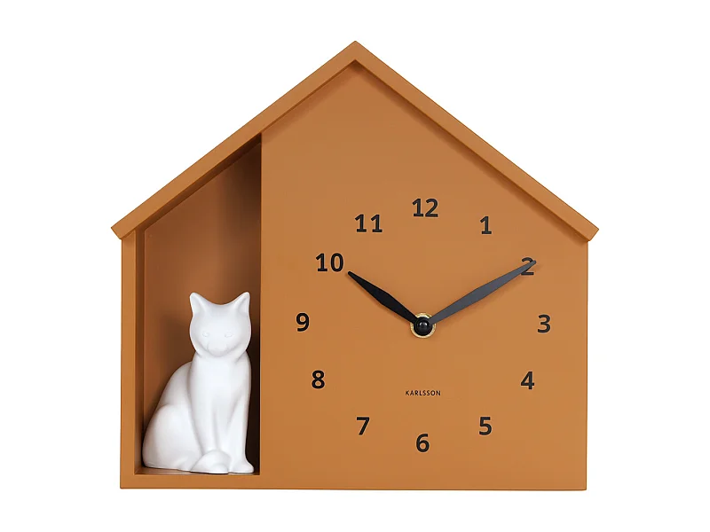 Horloge murale Chat assis - 24,9 x 24,9 x 27 cm - Jaune