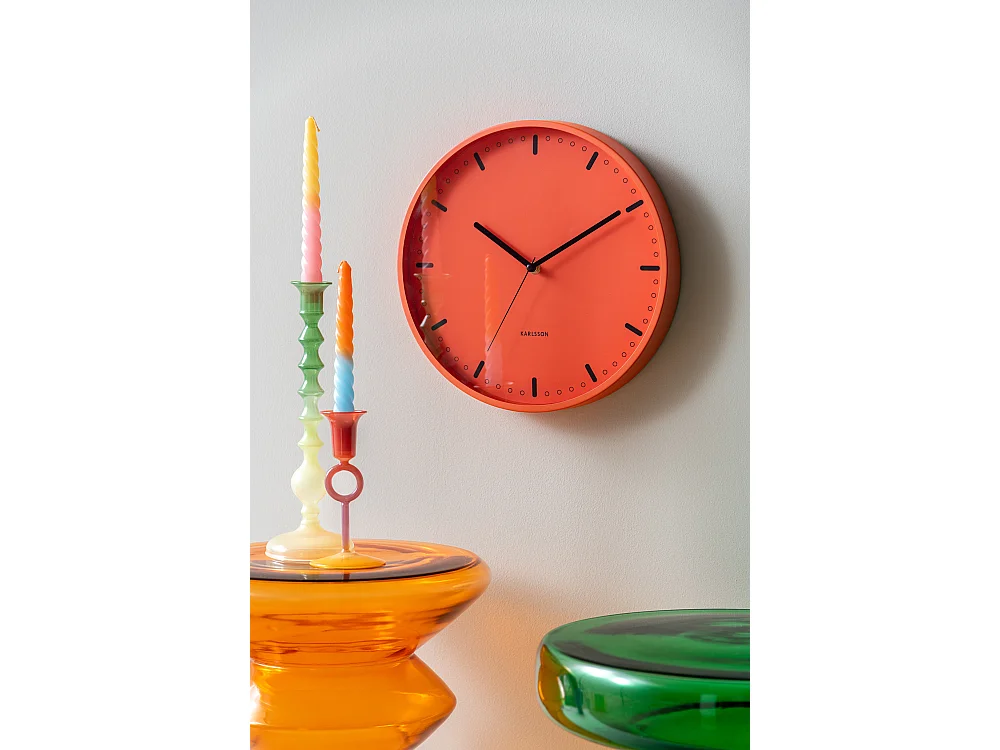 Horloge murale rétro tendance - 4 x 30 x 30 cm - Orange