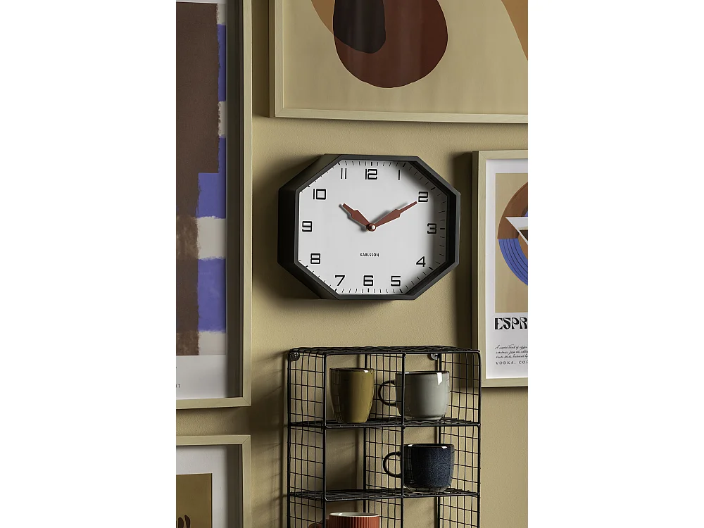 Réveil octogonal Modern Factory - 32 x 32 x 26 cm - Noir