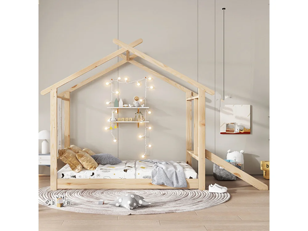 Kinderbett, Einzelbett,Schönes Dachdesign, Mit beschreibbarer Weißwandtafel,90x200cm