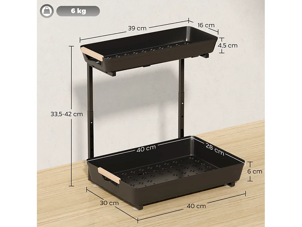 Küchenregal, Höhenverstellbar Standregal mit 2 Körbe, Kaffeebar 40 x 30 x 33,5-42 cm