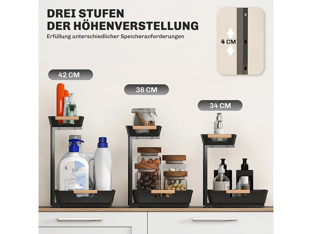 Küchenregal, Höhenverstellbar Standregal mit 2 Körbe, Kaffeebar 40 x 30 x 33,5-42 cm