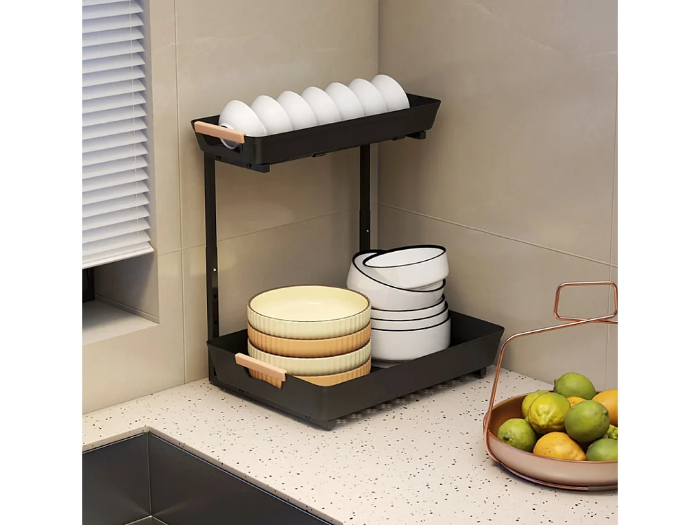 Küchenregal, Höhenverstellbar Standregal mit 2 Körbe, Kaffeebar 40 x 30 x 33,5-42 cm