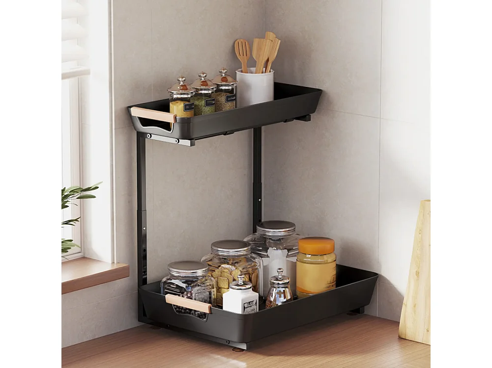 Küchenregal, Höhenverstellbar Standregal mit 2 Körbe, Kaffeebar 40 x 30 x 33,5-42 cm