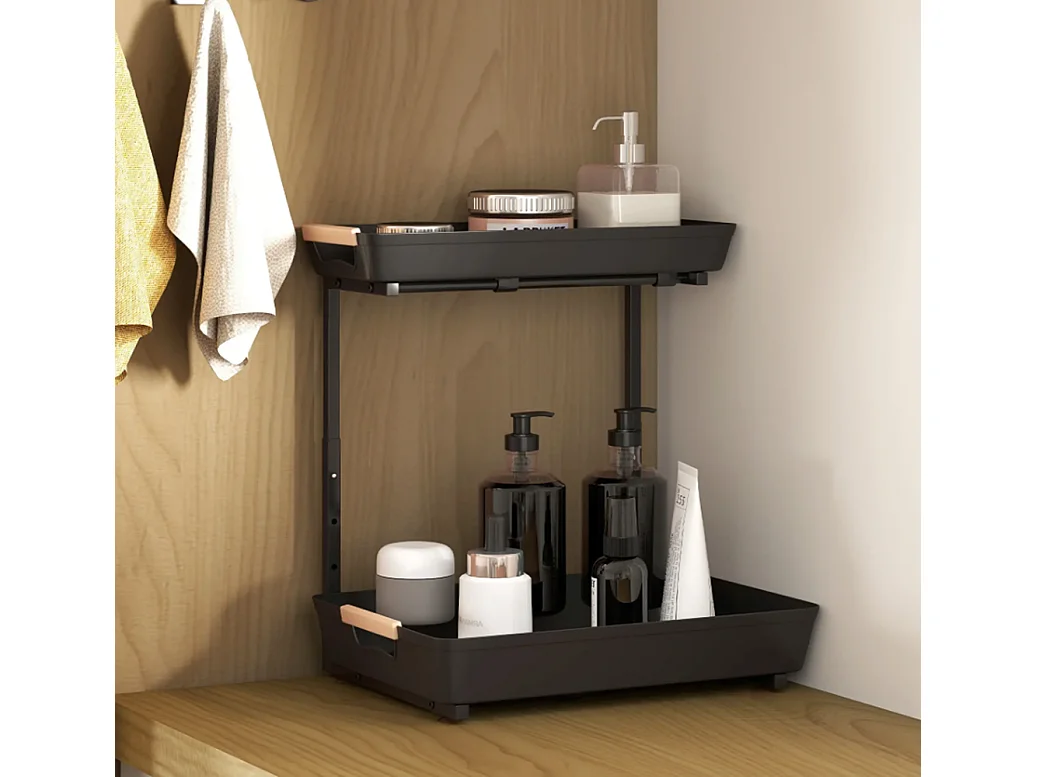 Küchenregal, Höhenverstellbar Standregal mit 2 Körbe, Kaffeebar 40 x 30 x 33,5-42 cm