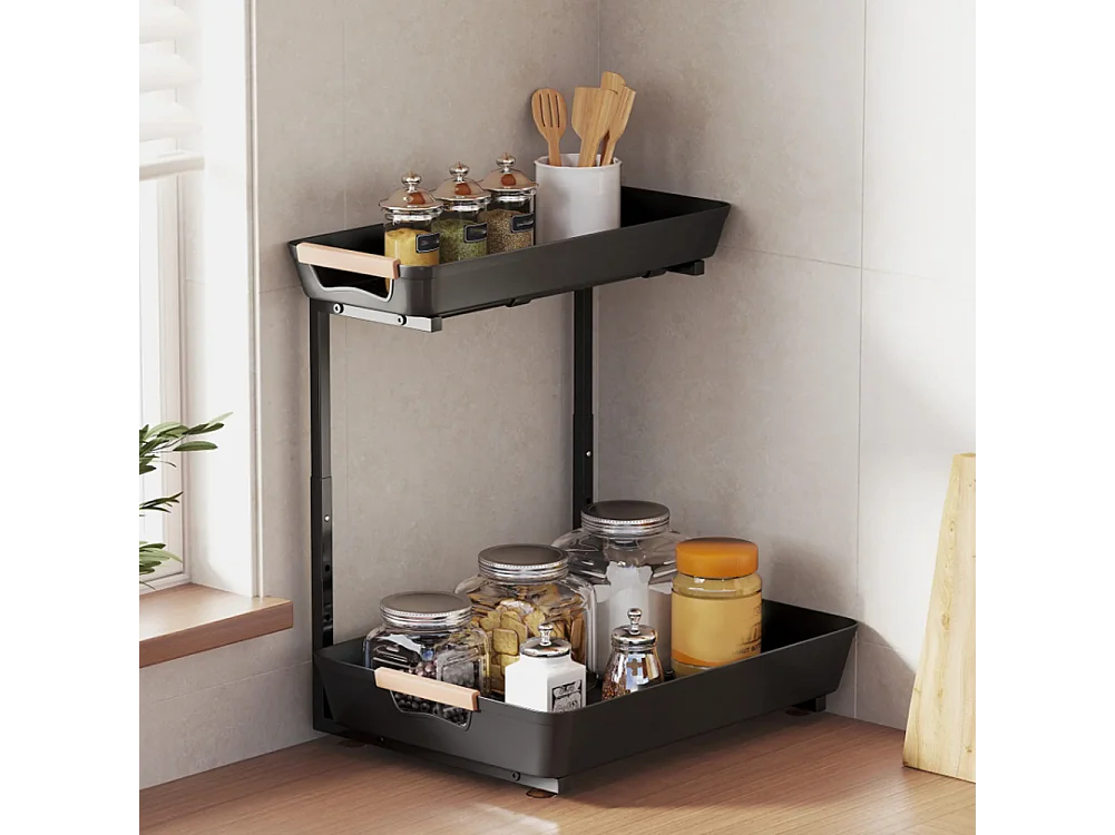 Küchenregal, Höhenverstellbar Standregal mit 2 Körbe, Kaffeebar 40 x 30 x 33,5-42 cm