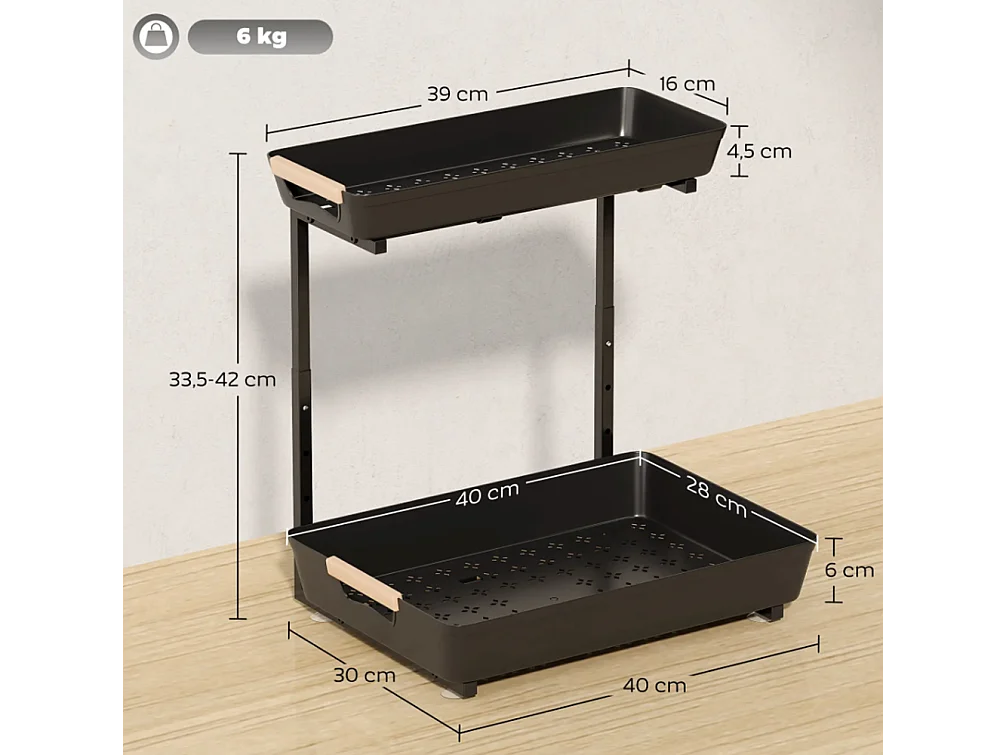 Küchenregal, Höhenverstellbar Standregal mit 2 Körbe, Kaffeebar 40 x 30 x 33,5-42 cm