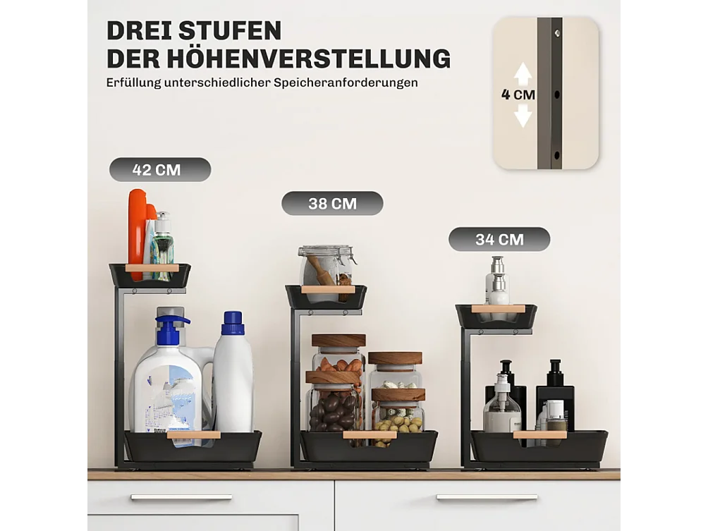 Küchenregal, Höhenverstellbar Standregal mit 2 Körbe, Kaffeebar 40 x 30 x 33,5-42 cm