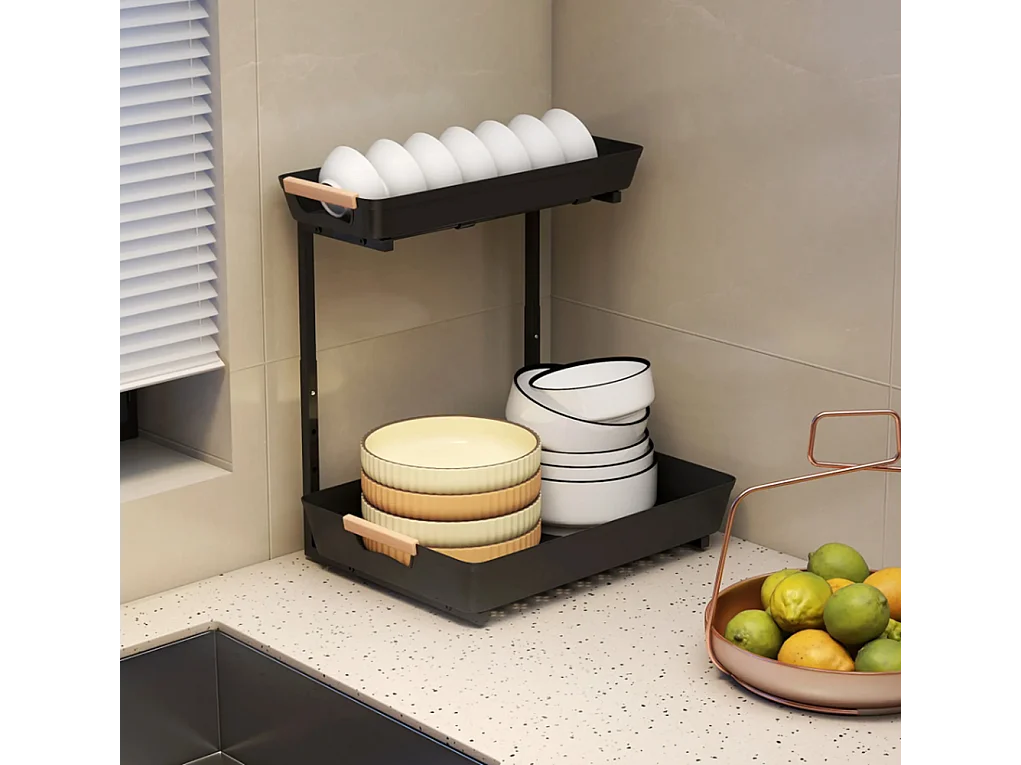 Küchenregal, Höhenverstellbar Standregal mit 2 Körbe, Kaffeebar 40 x 30 x 33,5-42 cm