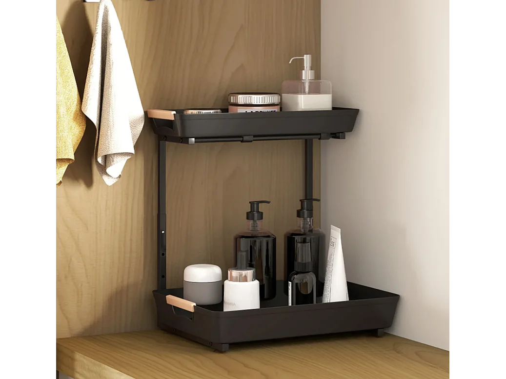 Küchenregal, Höhenverstellbar Standregal mit 2 Körbe, Kaffeebar 40 x 30 x 33,5-42 cm