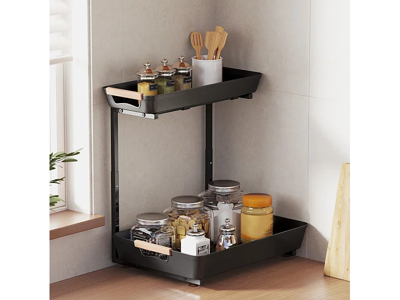 Küchenregal, Höhenverstellbar Standregal mit 2 Körbe, Kaffeebar 40 x 30 x 33,5-42 cm