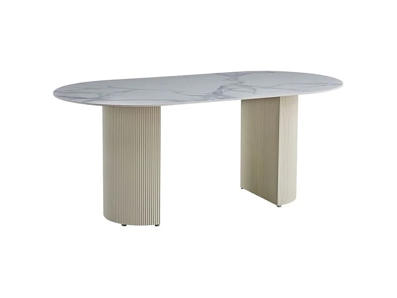 Table à manger ANNA plateau en céramique marbré blanc L 180 cm