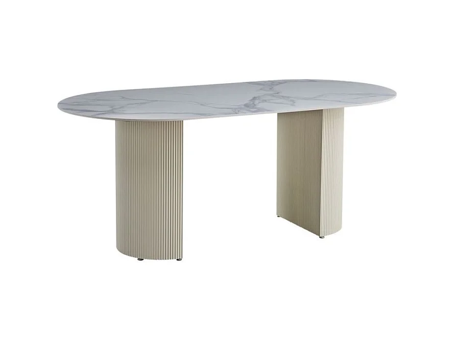 Table à manger ANNA plateau en céramique marbré blanc L 180 cm