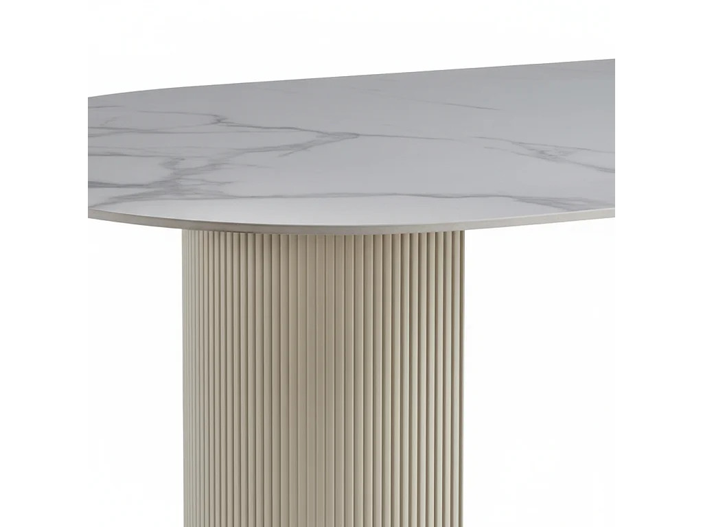 Table à manger ANNA plateau en céramique marbré blanc L 180 cm