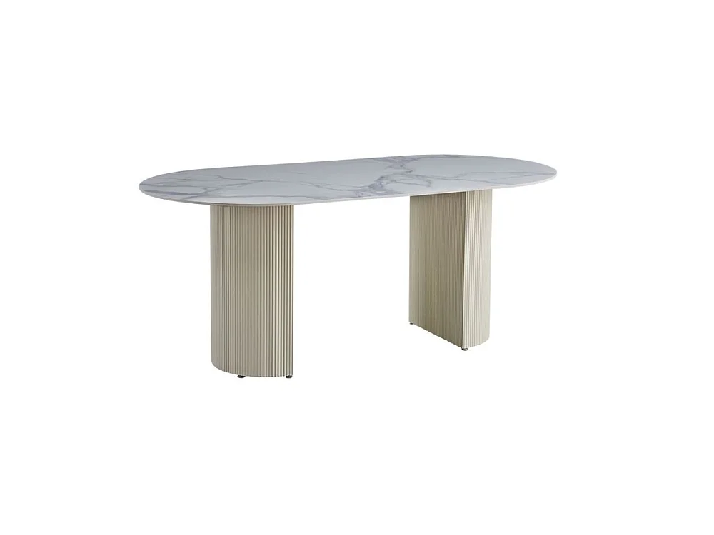 Table à manger ANNA plateau en céramique marbré blanc L 180 cm