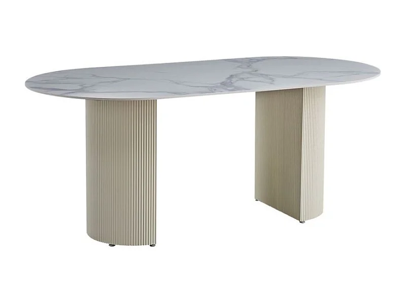 Table à manger ANNA plateau en céramique marbré blanc L 180 cm