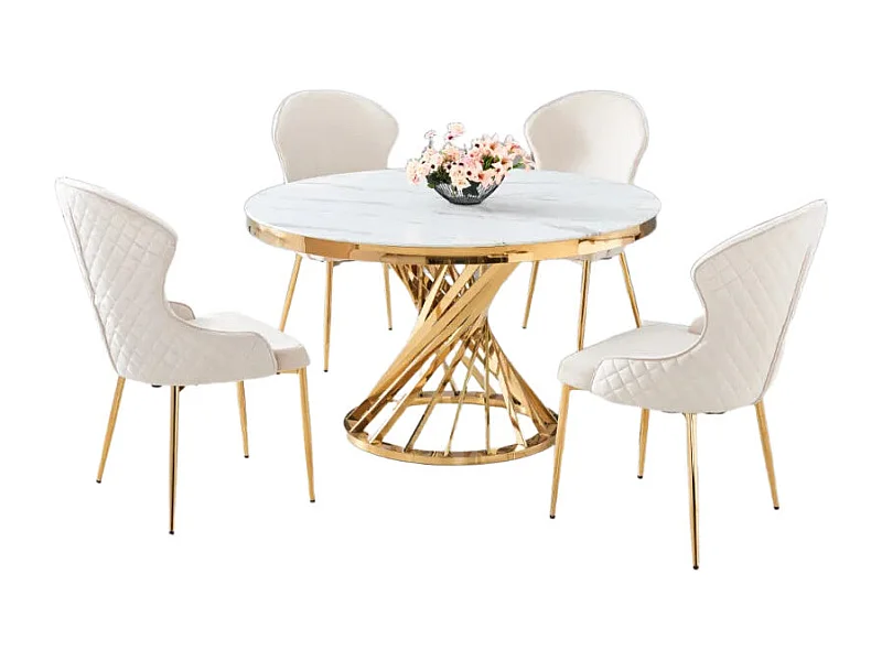 Table à manger ronde NAUTILUS en verre marbre blanc