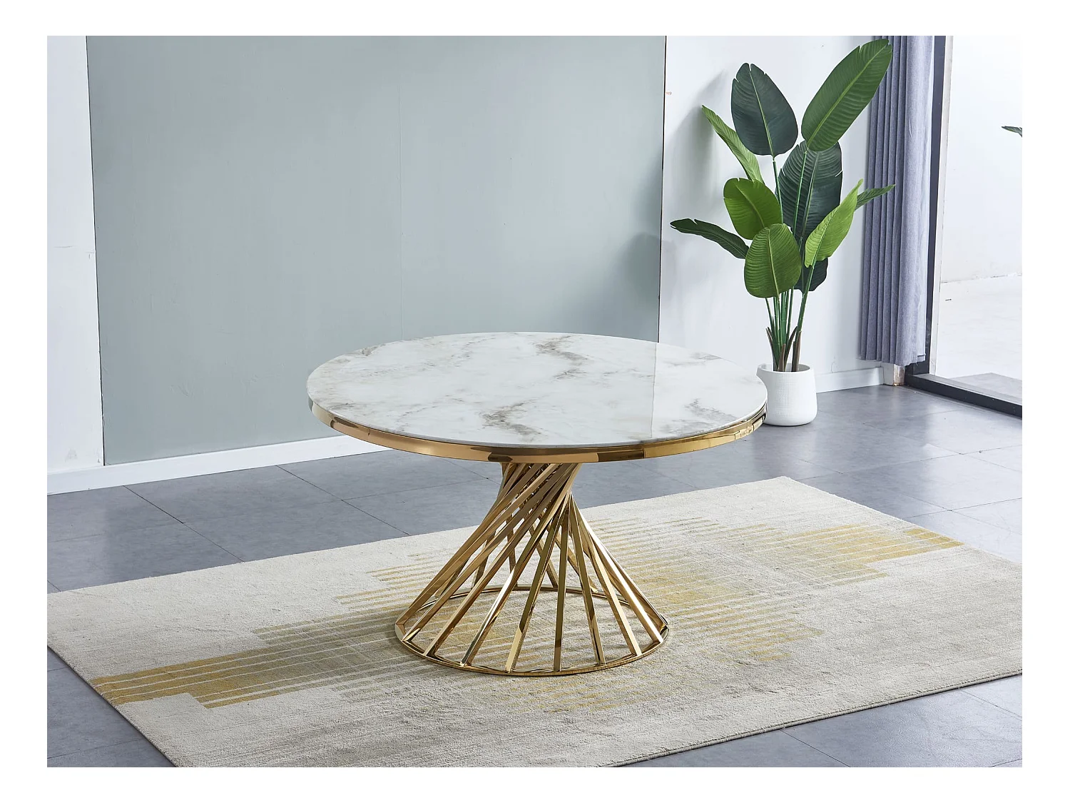 Table à manger ronde NAUTILUS en verre marbre blanc