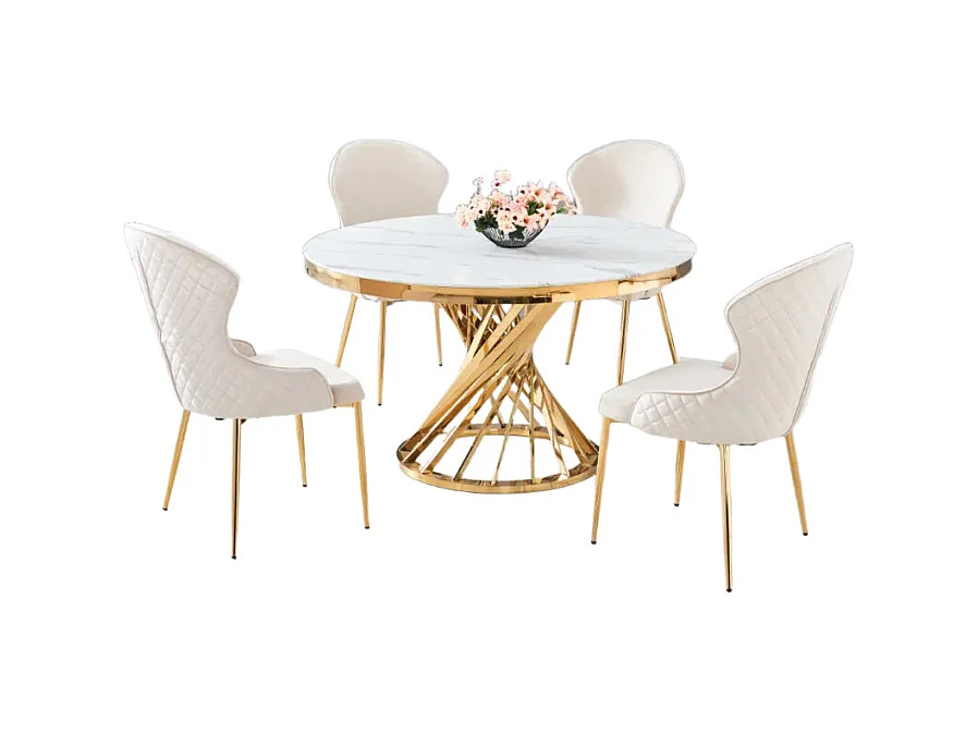 Table à manger ronde NAUTILUS en verre marbre blanc