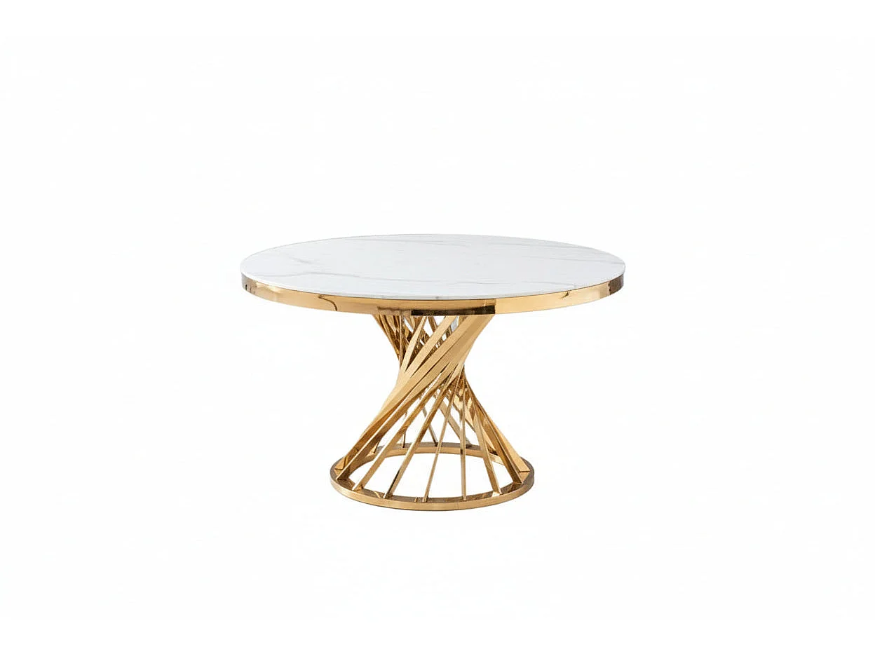 Table à manger ronde en verre trempé effet marbre blanc Gold - NAUTILUS