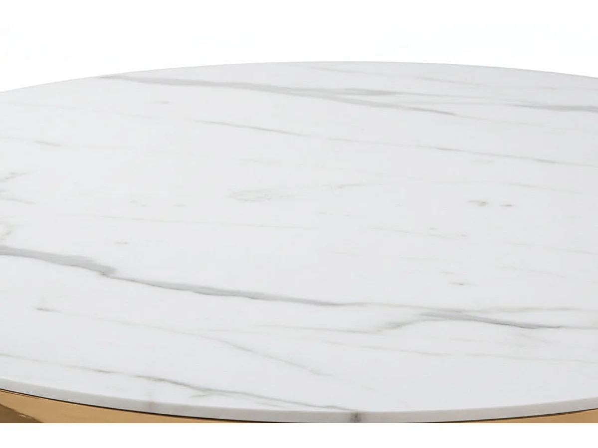 Table à manger ronde en verre trempé effet marbre blanc Gold - NAUTILUS