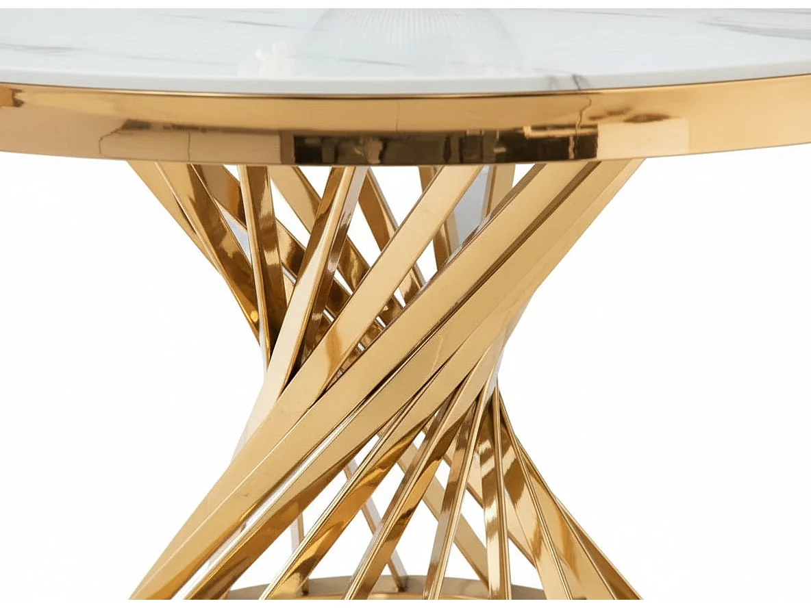 Table à manger ronde en verre trempé effet marbre blanc Gold - NAUTILUS