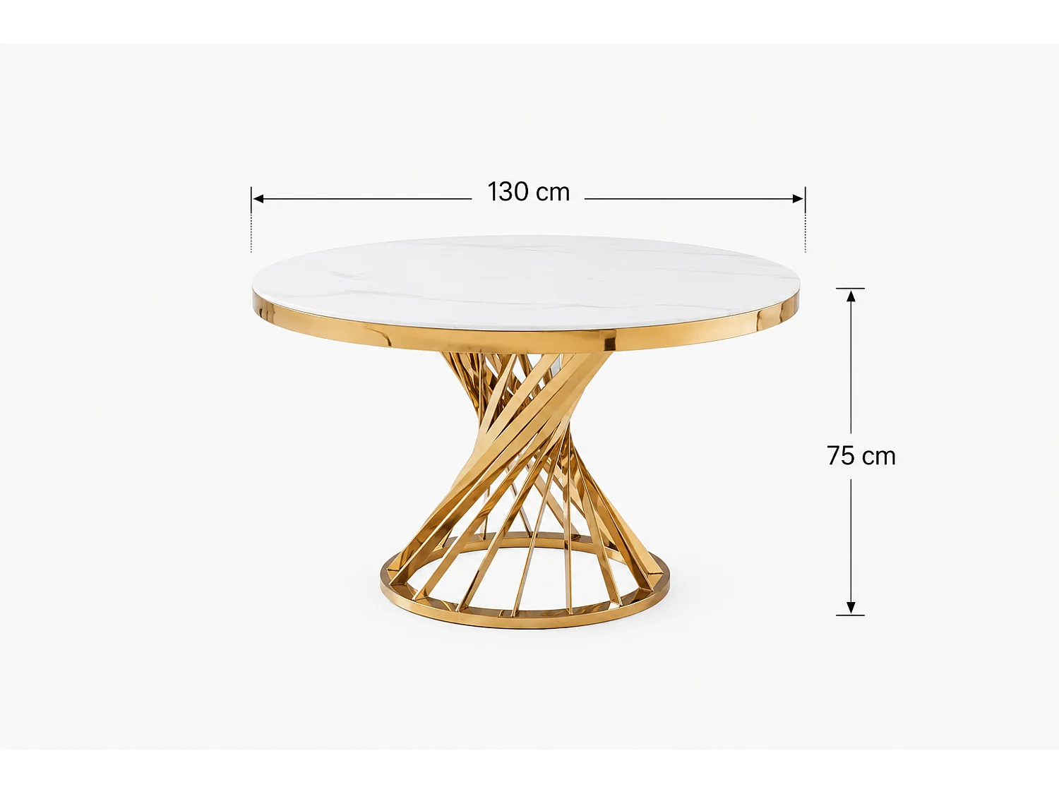 Table à manger ronde en verre trempé effet marbre blanc Gold - NAUTILUS