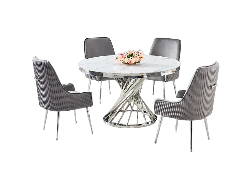 Table à manger ronde NAUTILUS en verre marbre blanc