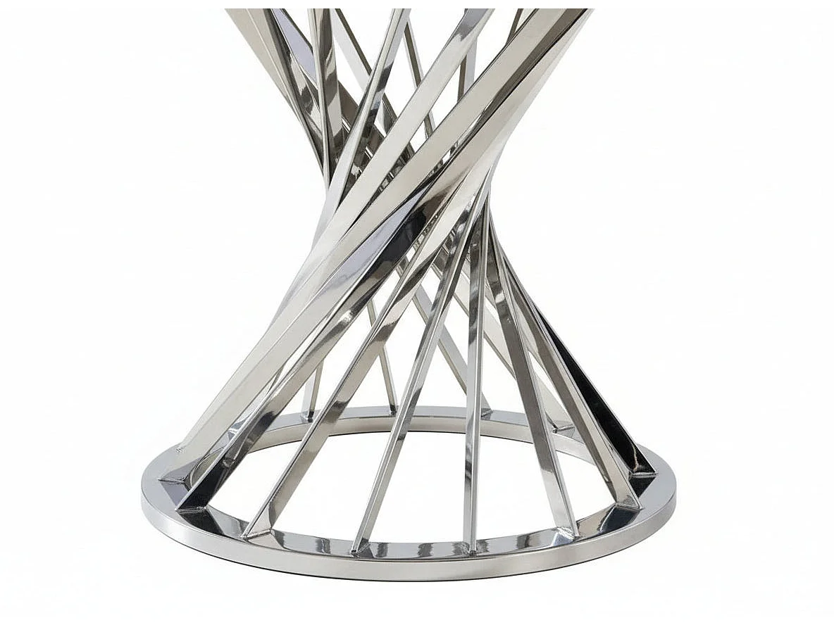 Table à manger ronde en verre trempé effet marbre blanc Chrome - NAUTILUS