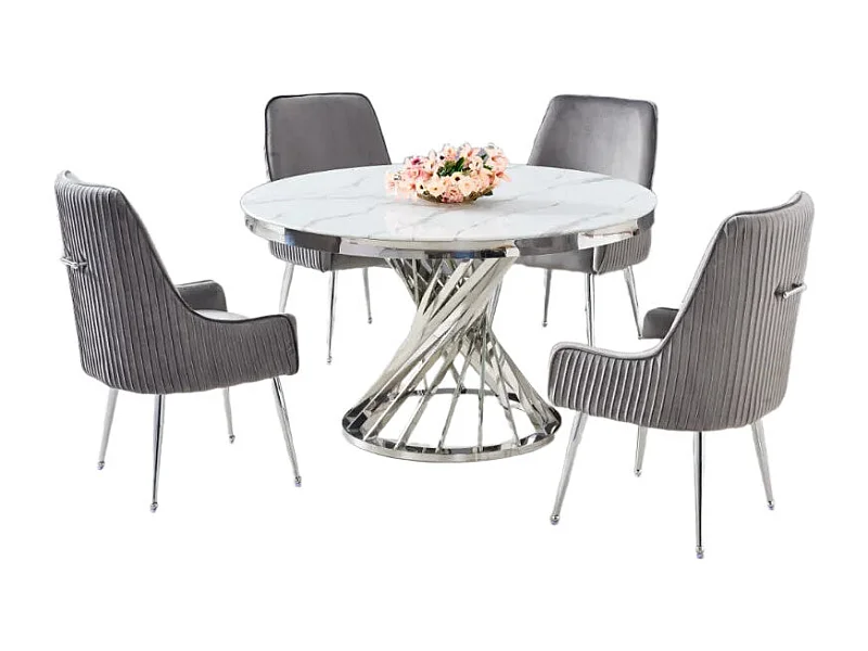 Table à manger ronde NAUTILUS en verre marbre blanc