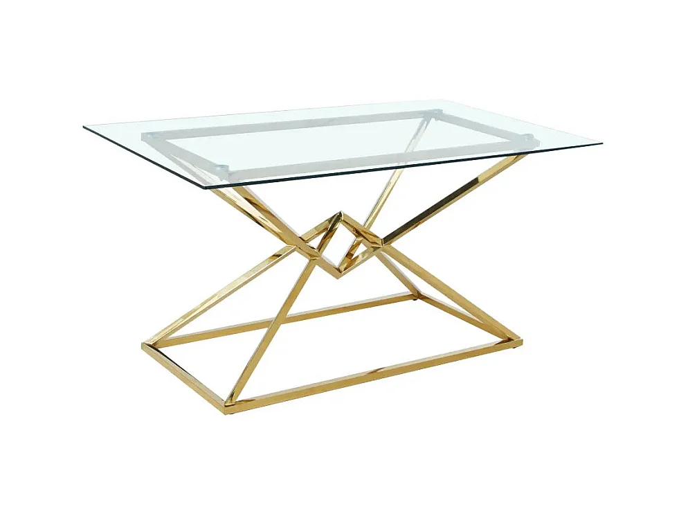 Table à manger PYRAMIDE plateau en verre et structure en Gold pour 4 à 8 personnes