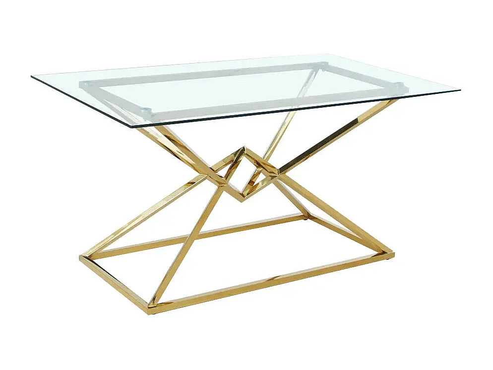 Table à Manger Rectangulaire Verre Transparent Pieds Gold – 150×90 cm – PYRAMIDE