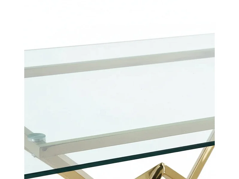 Table à Manger Rectangulaire Verre Transparent Pieds Gold – 150×90 cm – PYRAMIDE