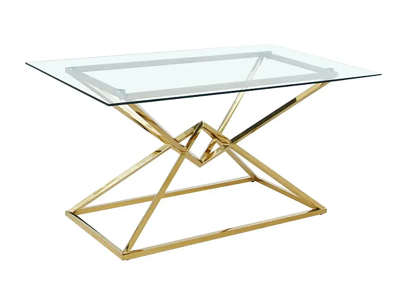 Table à Manger Rectangulaire Verre Transparent Pieds Gold – 150×90 cm – PYRAMIDE